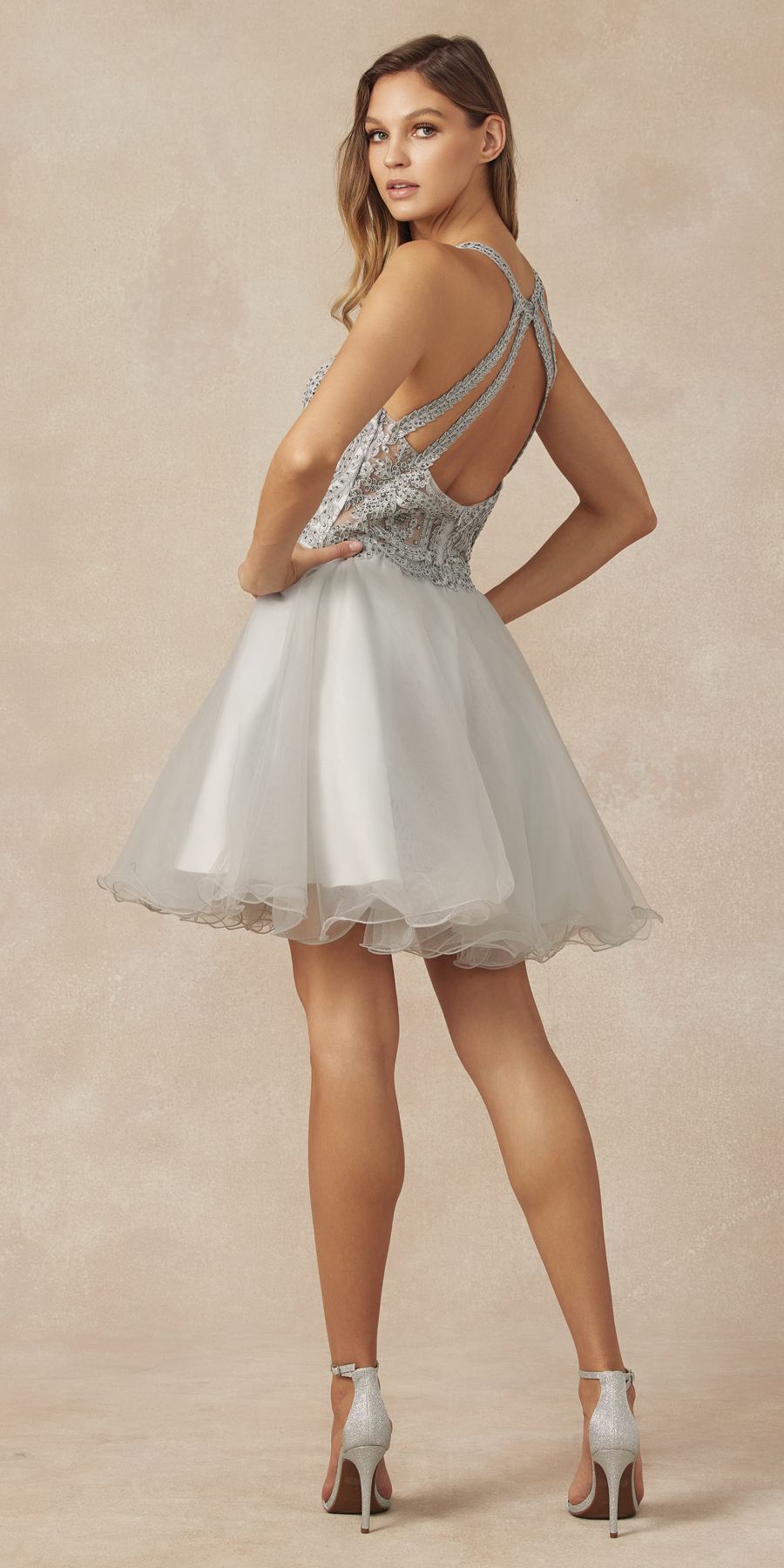 Juliet 826 Fit-and-Flare Halter Neck Short Party Dress