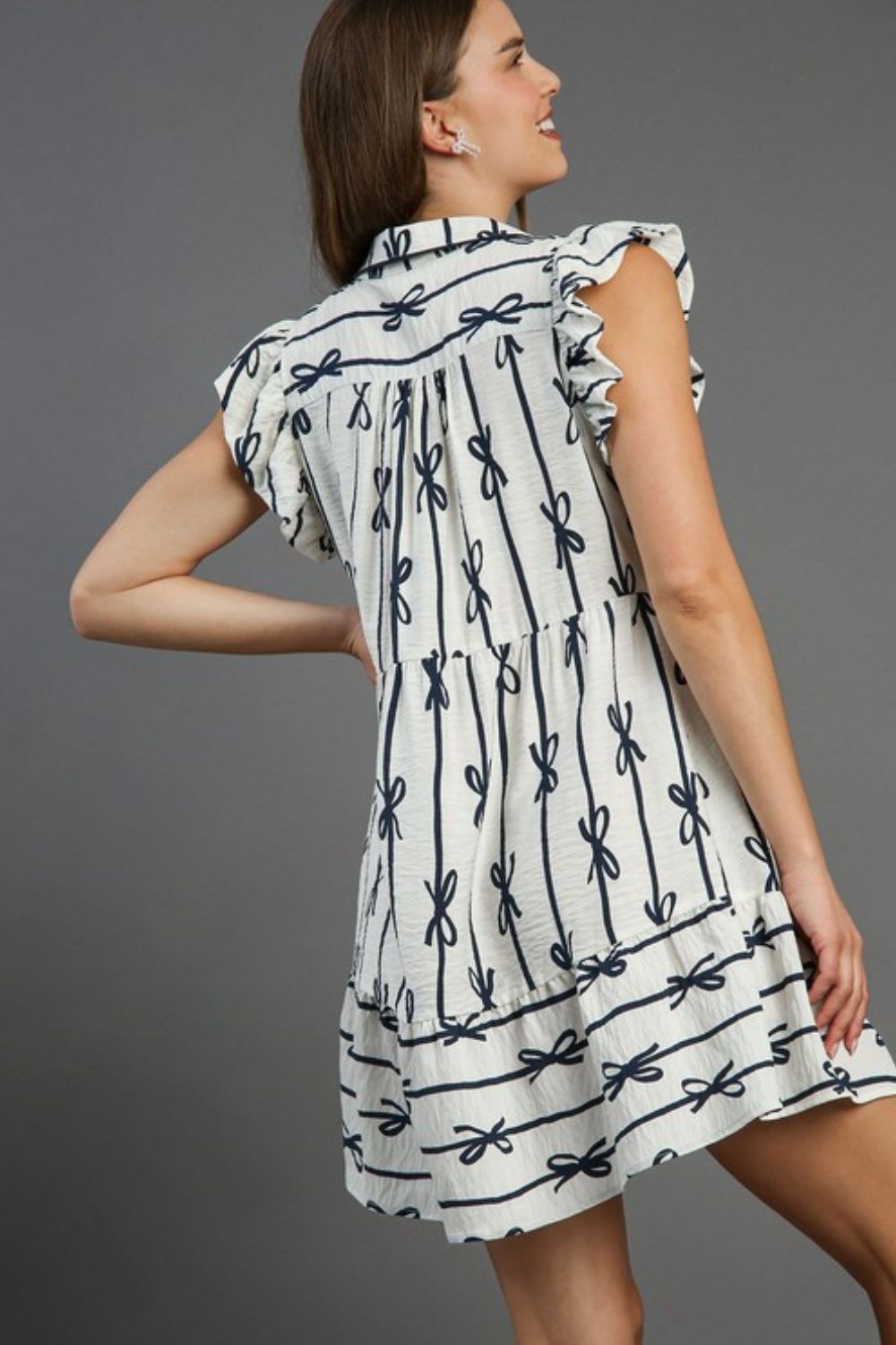 Full Size Ribbon Collared Mini Dress Elegant Plus Size Ruffled Dress