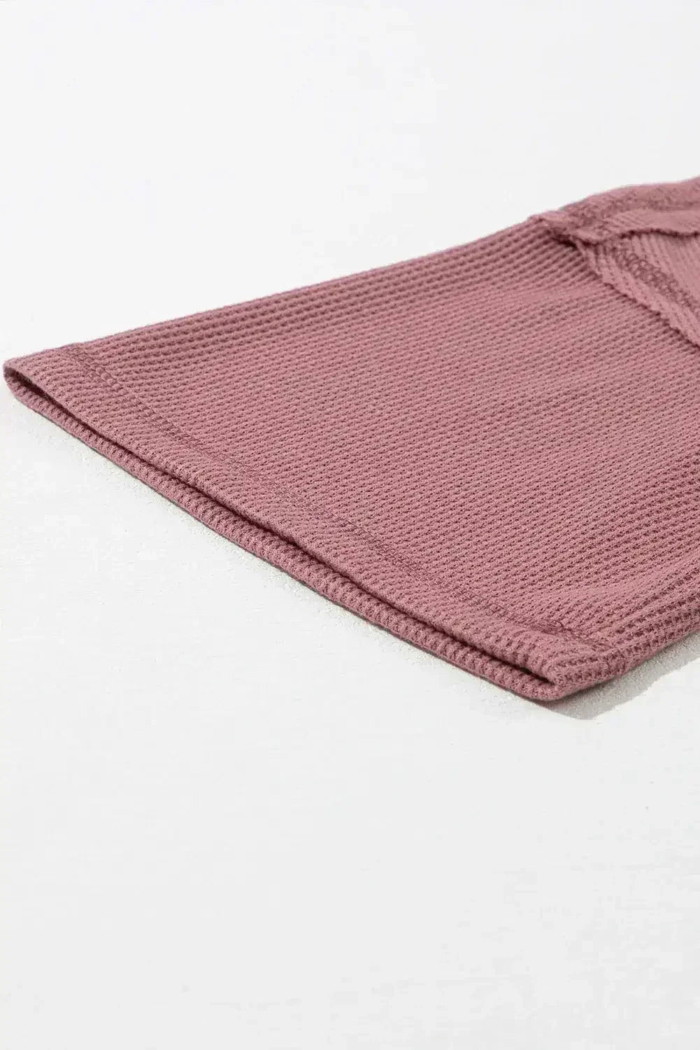 Blue Exposed Seam Drop Sleeve V Neck Waffle Textured Top