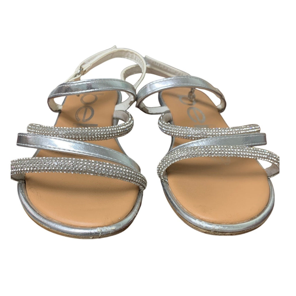 Bebe Little Girls Size 12 Silver Rhinestone Hook Loop Open Toe Flat Sandal Shoes