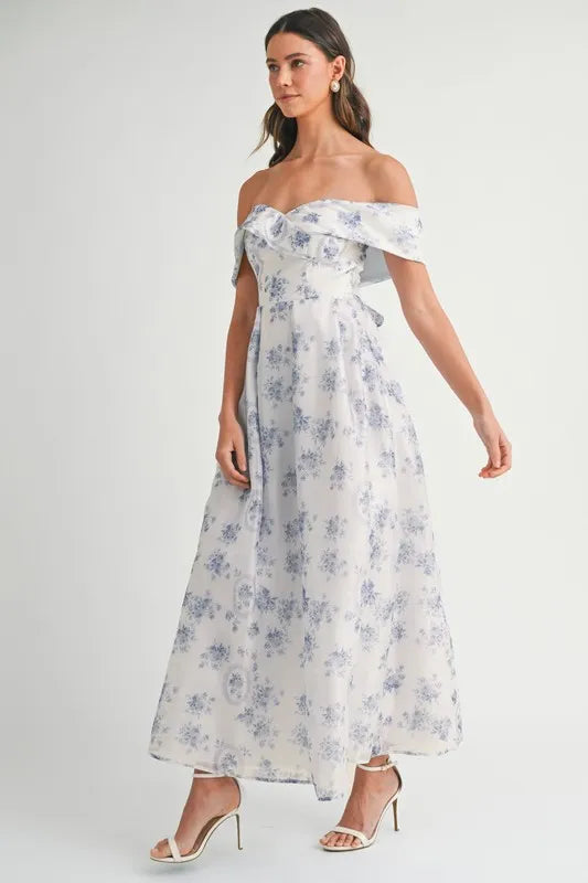 Floral Printed Off Shoulder Maxi Dress – Chic Off Shoulder Maxi Dress, Vibrant Floral Print, Beach Vacation Dress, Casual Summer Maxi Dress