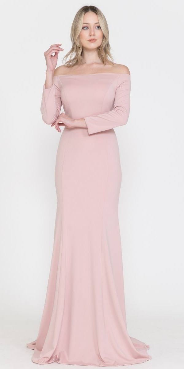 CLEARANCE - Poly USA | Ed Young 8378 Off-Shoulder Long Dress with Long Sleeves (Size M)