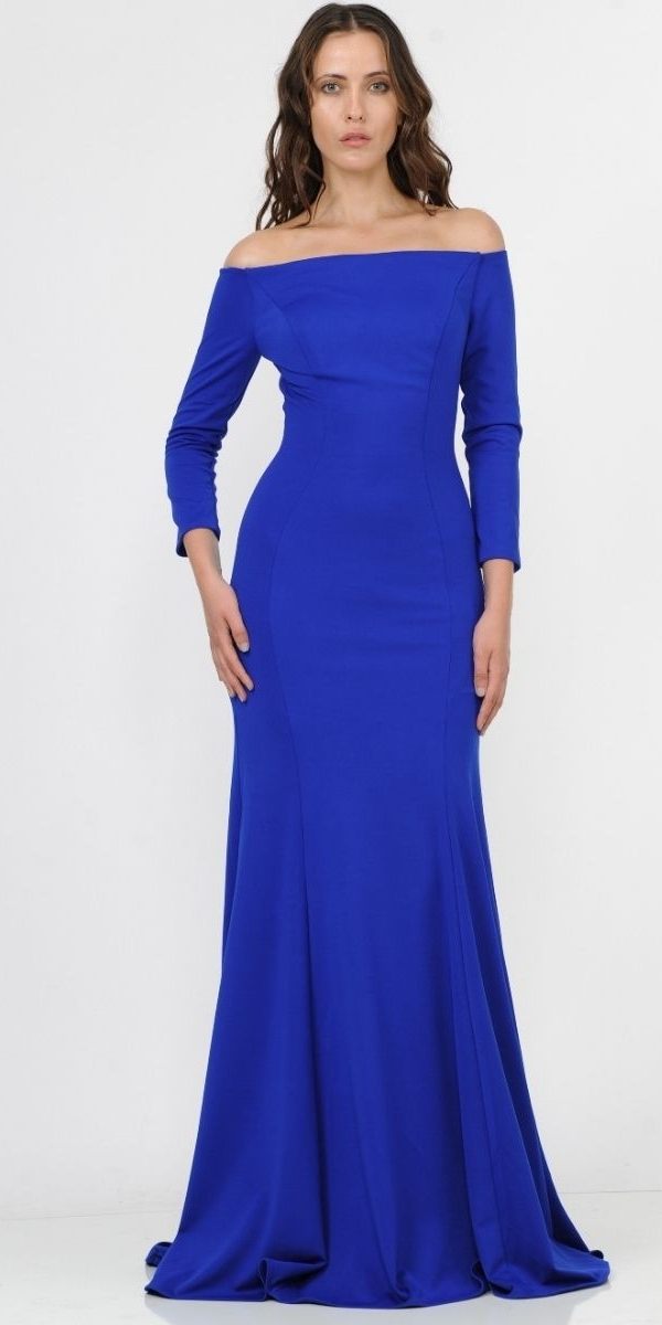 CLEARANCE - Poly USA | Ed Young 8378 Off-Shoulder Long Dress with Long Sleeves (Size M)