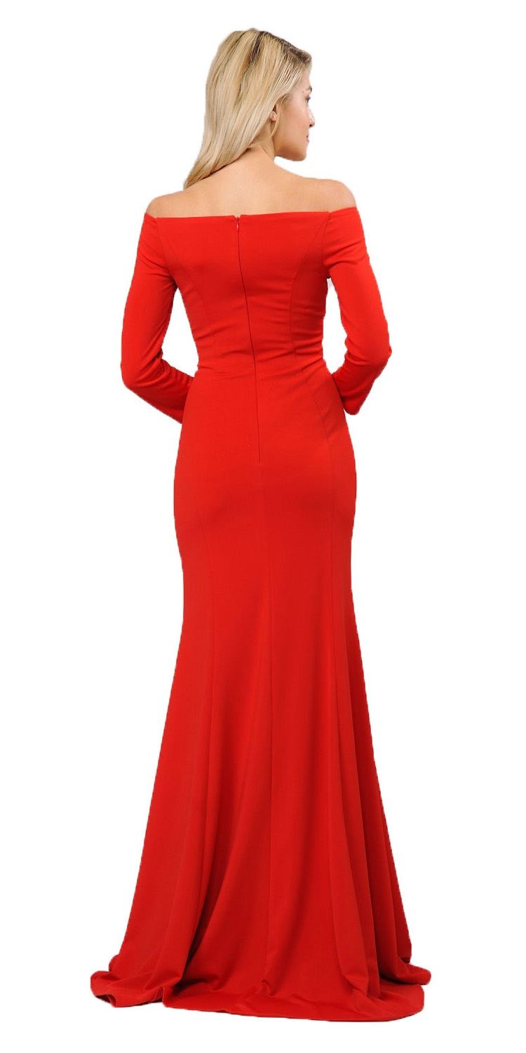 CLEARANCE - Poly USA | Ed Young 8378 Off-Shoulder Long Dress with Long Sleeves (Size M)