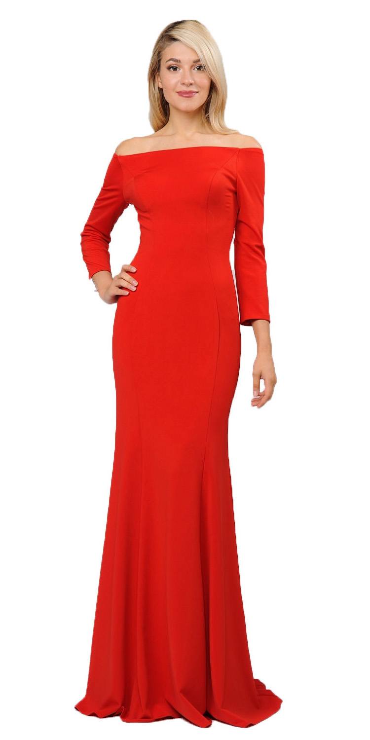 CLEARANCE - Poly USA | Ed Young 8378 Off-Shoulder Long Dress with Long Sleeves (Size M)