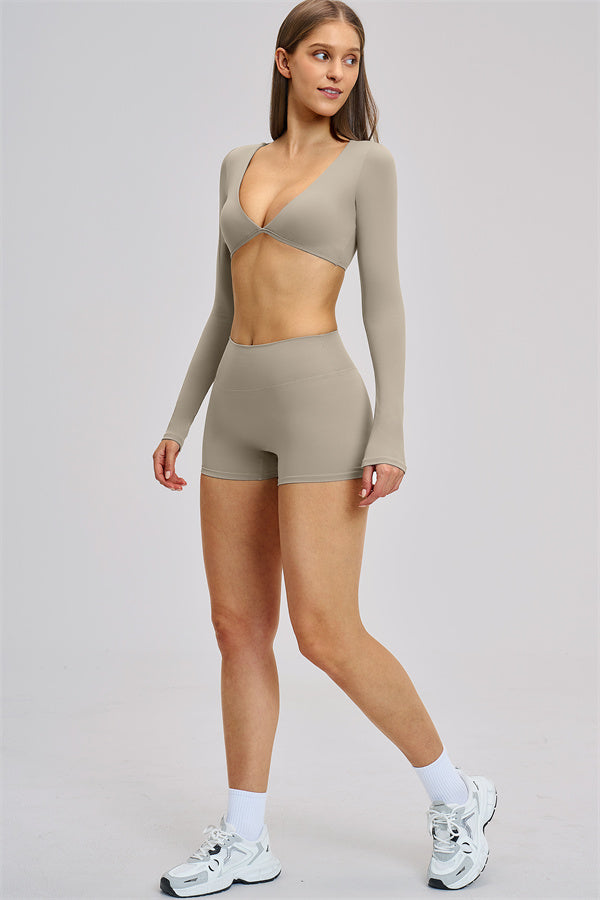 The Zestful Long Sleeve Crop Top Shorts 2-Piece Set
