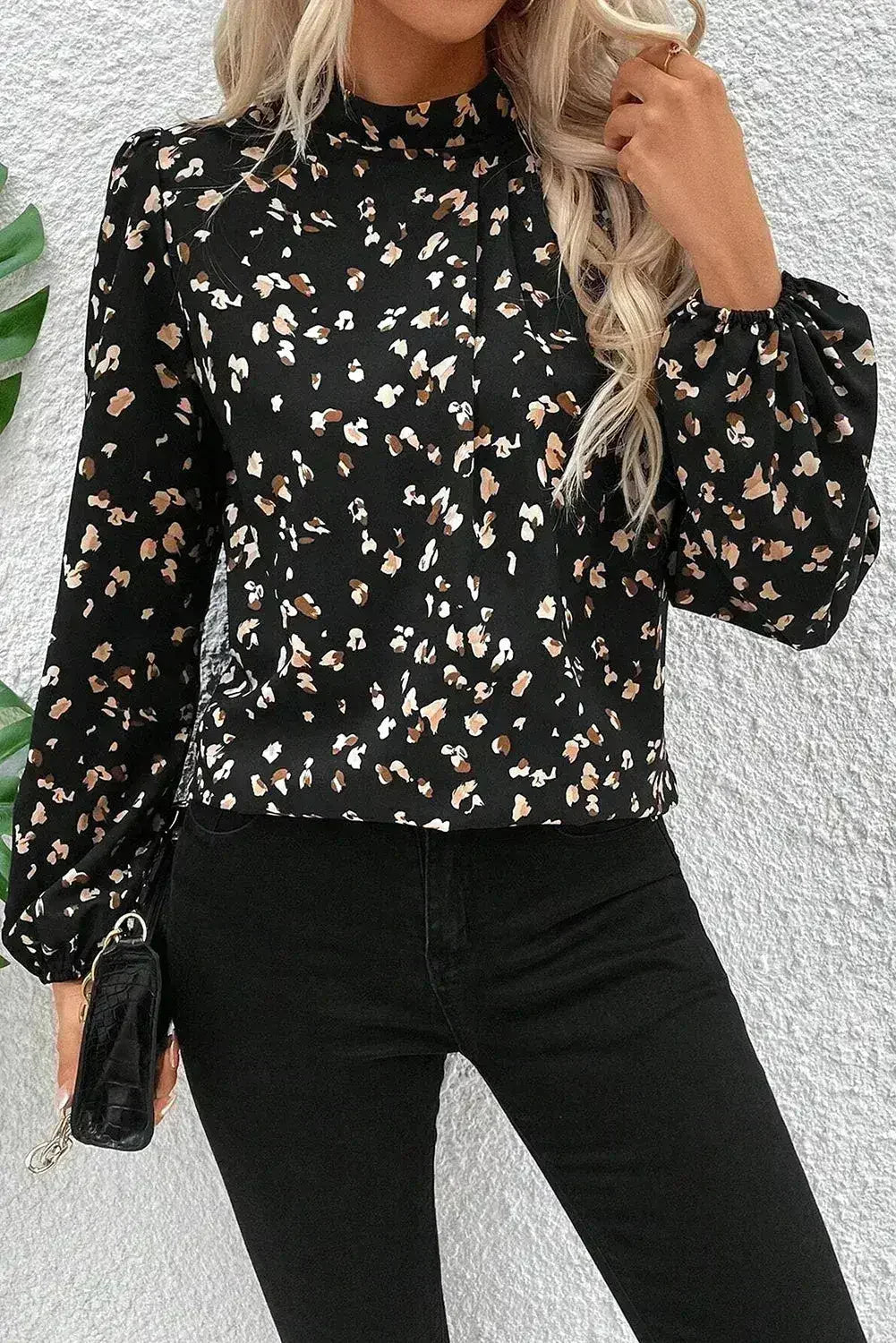 White Leopard Print Lantern Sleeve Blouse | Femstylo