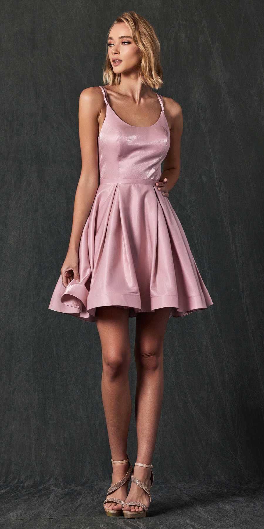 CLEARANCE - Juliet 852 Caged-Back Homecoming Short Dress with Pockets (Size Small)