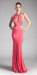 Cinderella Divine 85201 Keyhole Bodice Long Dress Side Cut-Outs