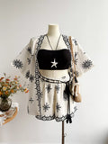 Plus Size Printed Open Front Cardigan and Shorts Set