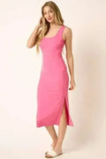 Side Slit Wide Strap Midi Tank Dress | Mittoshop