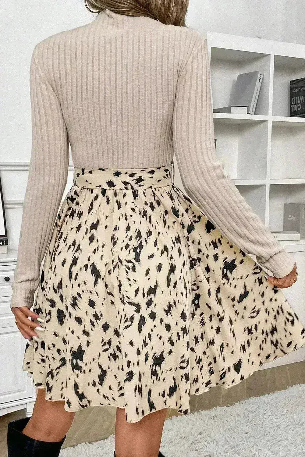 Tied Mock Neck Printed Dress | Long Sleeve Wrap Style | Femstylo