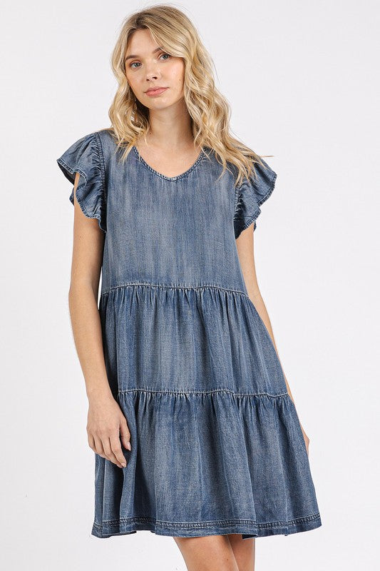 V-Neck Ruffled Cap Sleeve Mini Dress For Women – Feminine, Elegant, Playful, Flattering & Stylish Dress for Various Occasions