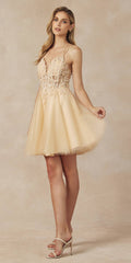 Juliet 864 Leaf Lace Embroidered Bodice Glitter Tulle Dress