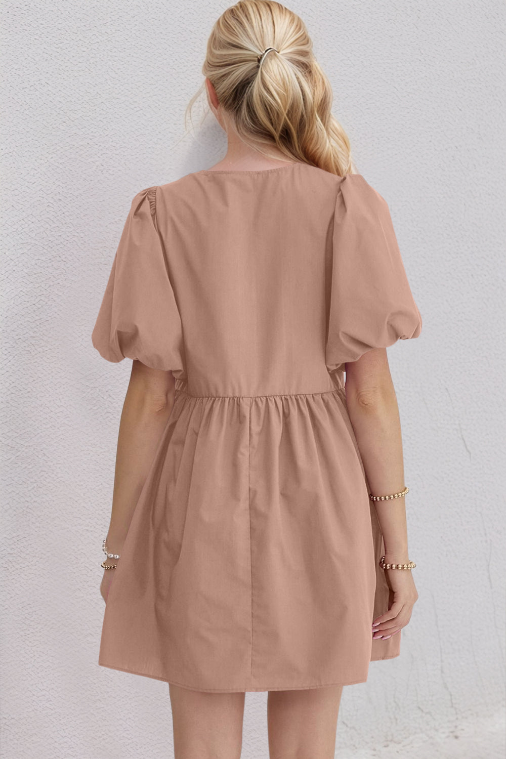 Elegant Ruched Puff Sleeve Mini Dress Vintage Bow Detail Cute Short Dress for Women