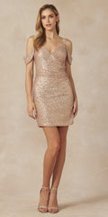 Juliet 868 Sequin Fitted Off The Shoulder Short Dress