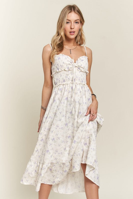 Beautiful Smocked Floral Dress Feminine & Flowy Dress Romantic Floral Print Girl Dress