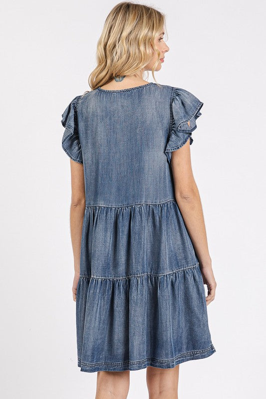 V-Neck Ruffled Cap Sleeve Mini Dress For Women – Feminine, Elegant, Playful, Flattering & Stylish Dress for Various Occasions