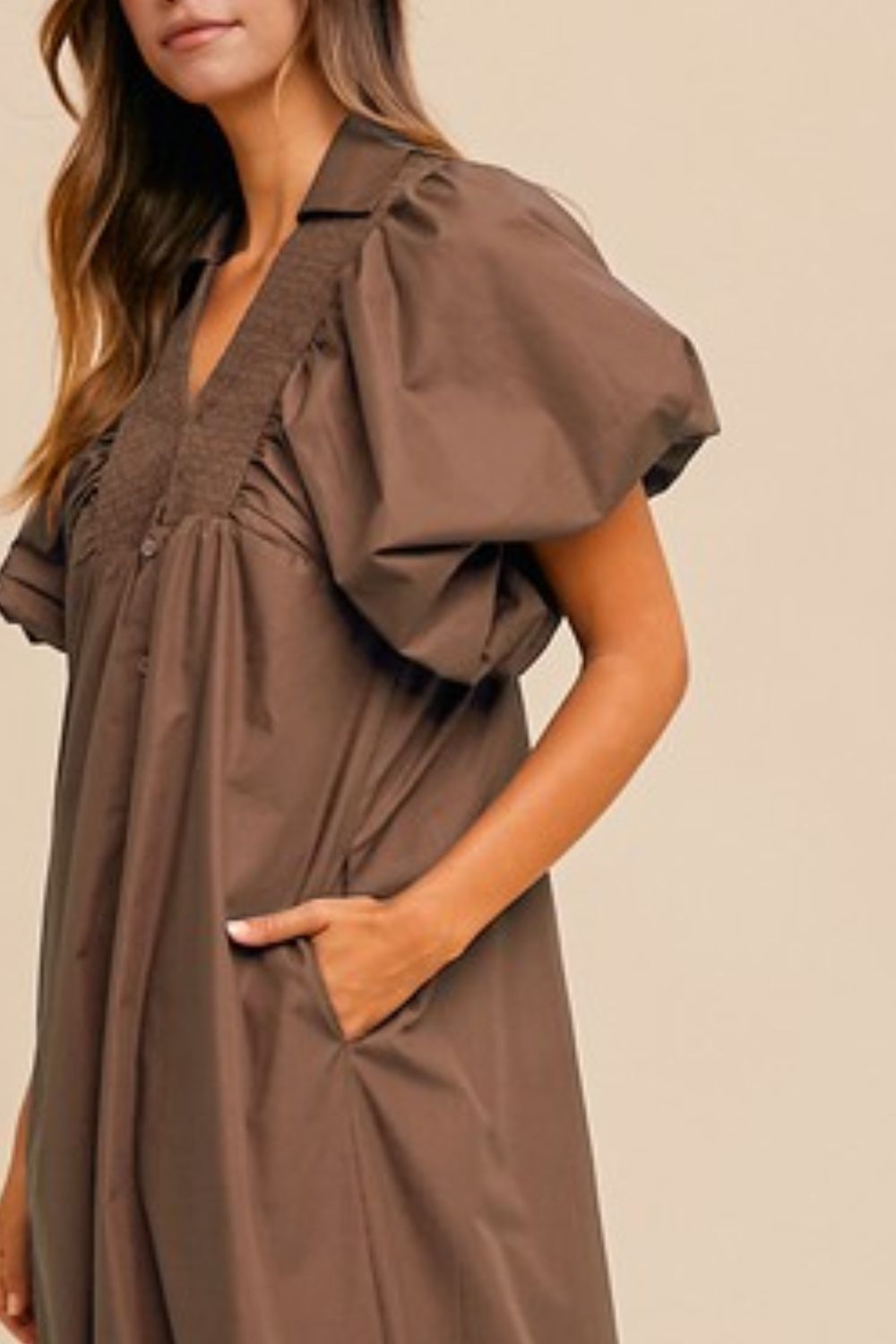 Smocked Puff Sleeve Midi Dress For Women – Feminine and Stylish Midi Dress with Dramatic Puff Sleeves and Flattering Smocked Bodice
