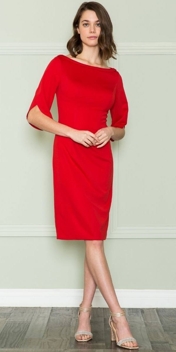 CLEARANCE - Poly USA | Ed Young 8772 Knee Length Heavy Jersey Boat Neck Dress (Size L)