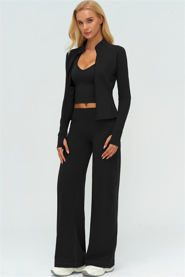The Twirl Zip Jacket Halter Tank Top New Straight Leg Pants 3-Piece Set
