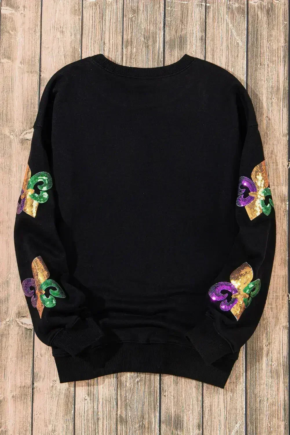 White Sequin MARDI GRAS Graphic Pullover Sweatshirt