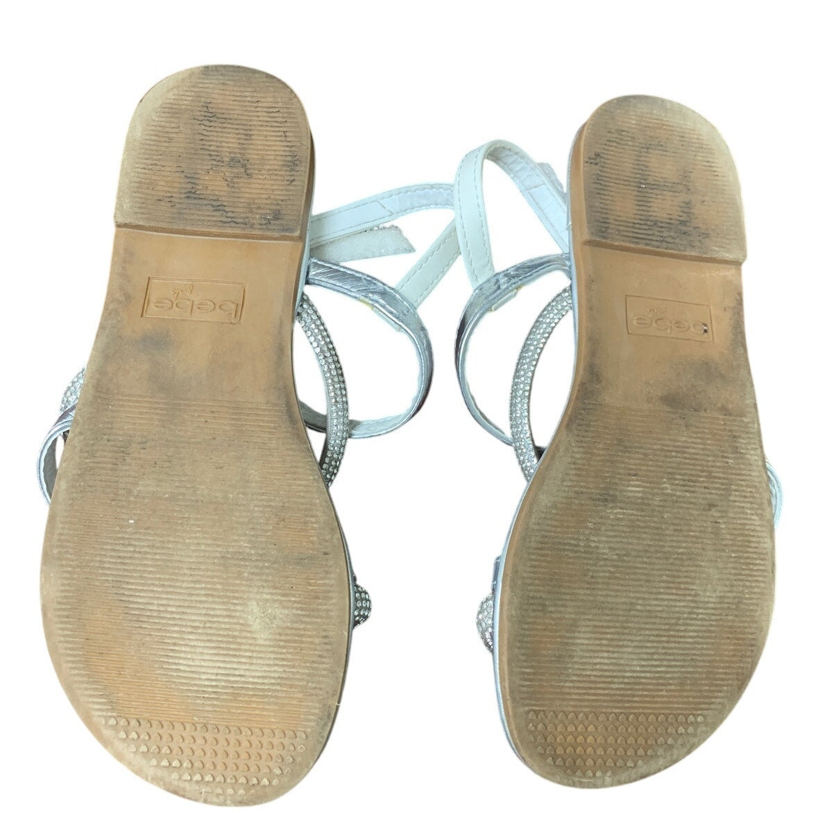 Bebe Little Girls Size 12 Silver Rhinestone Hook Loop Open Toe Flat Sandal Shoes