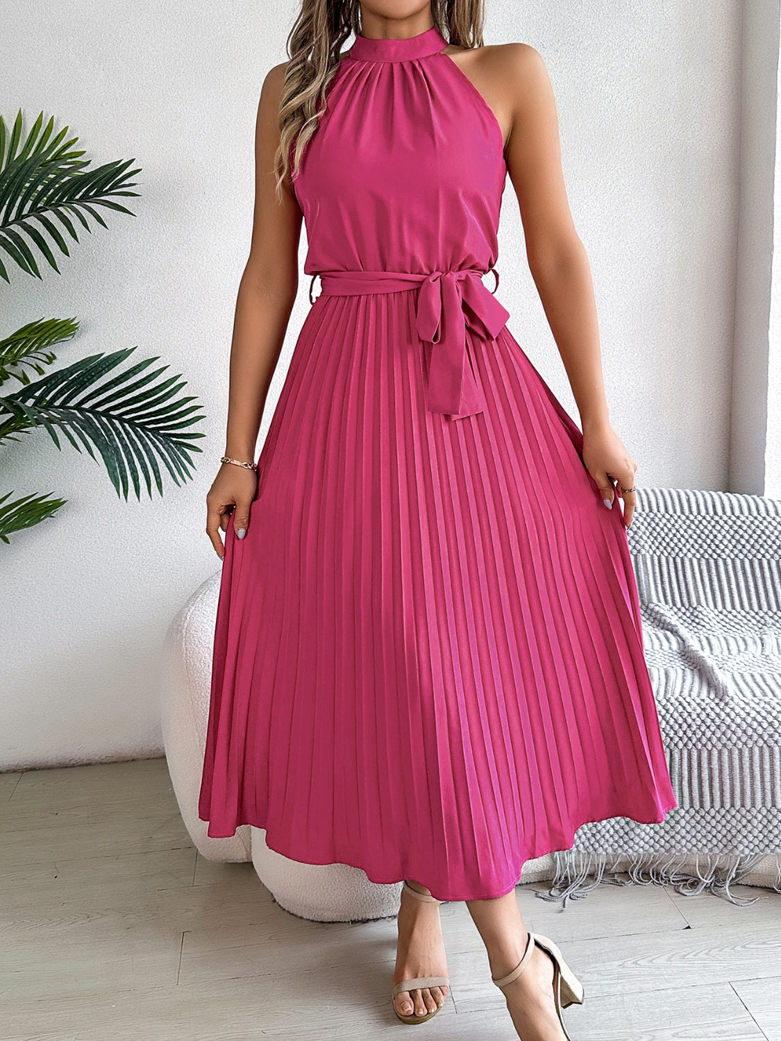 Cute Pink Sleeveless Midi Dress Elegant & Flowy Girls Dress Beautiful Design