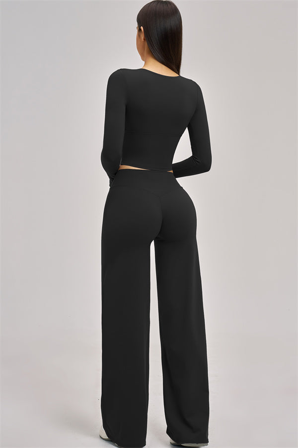 The Swoon Long Sleeve Crop top Flared Leggings 2-Piece Set