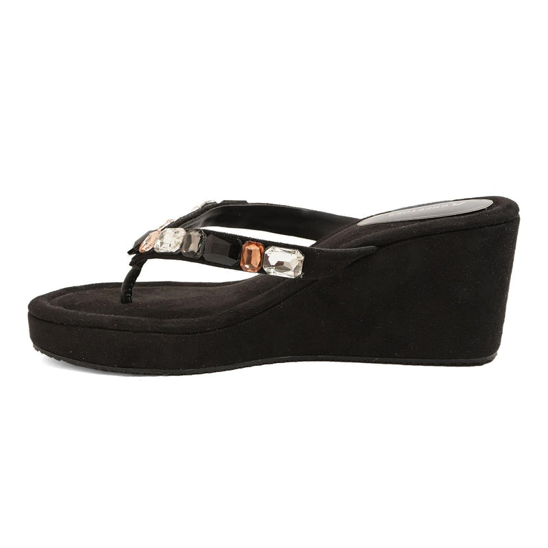 Crystelle - Black Thong Wedges