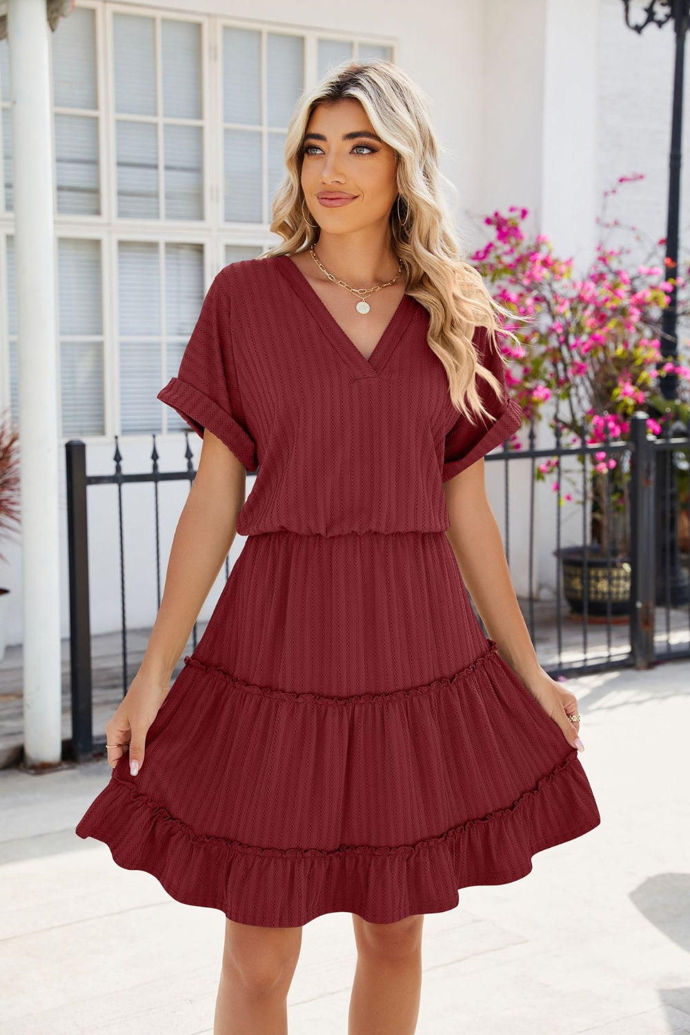 Short Sleeve Tiered Mini Dress Feminine & Flowy Modern Women Summer Dress