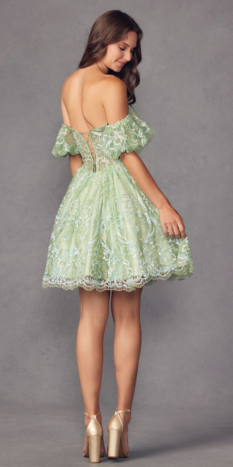 Juliet 891 dress Short Off Shoulder Puff Sleeve Corset Bodice A-Line Dress