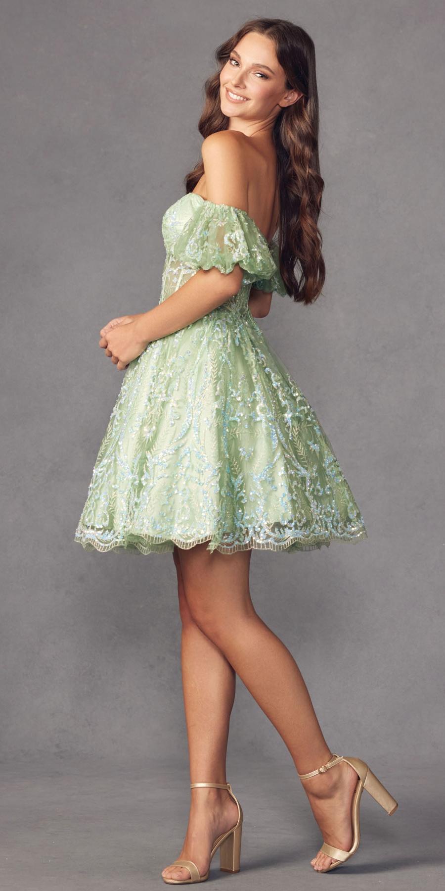 Juliet 891 dress Short Off Shoulder Puff Sleeve Corset Bodice A-Line Dress