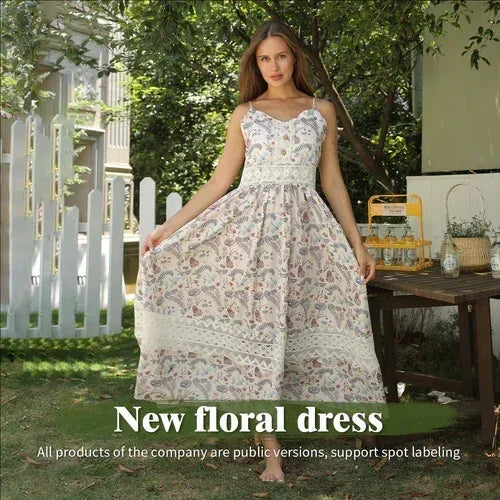 Women's Sleeveless Suspender Floral Dress