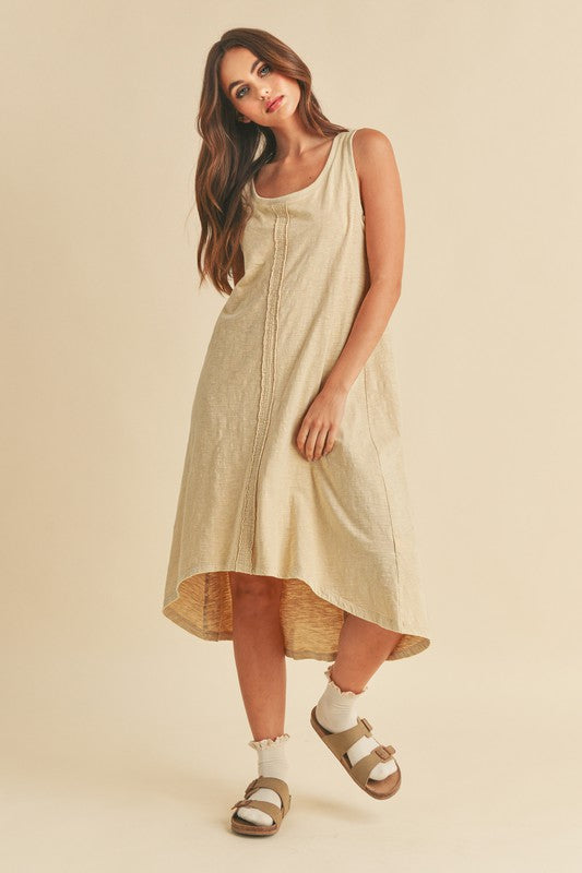 High-Low Hem Scoop Neck Midi Tank Dress  For Women Casual Chic with Trendy High-Low Design & Comfortable Tank Style