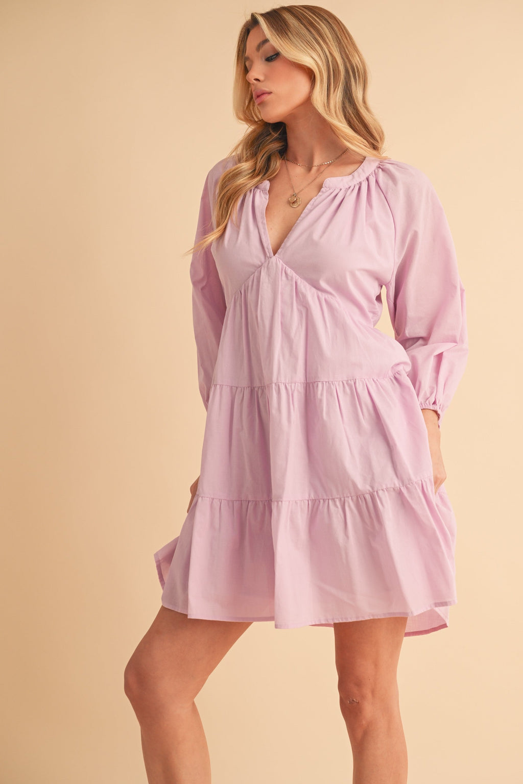 Notched Balloon Sleeve Tiered Mini Dress For Women–Trendy, Chic Style with Modern Balloon Sleeves, Tiered Layers for a Playful & Flirty Look