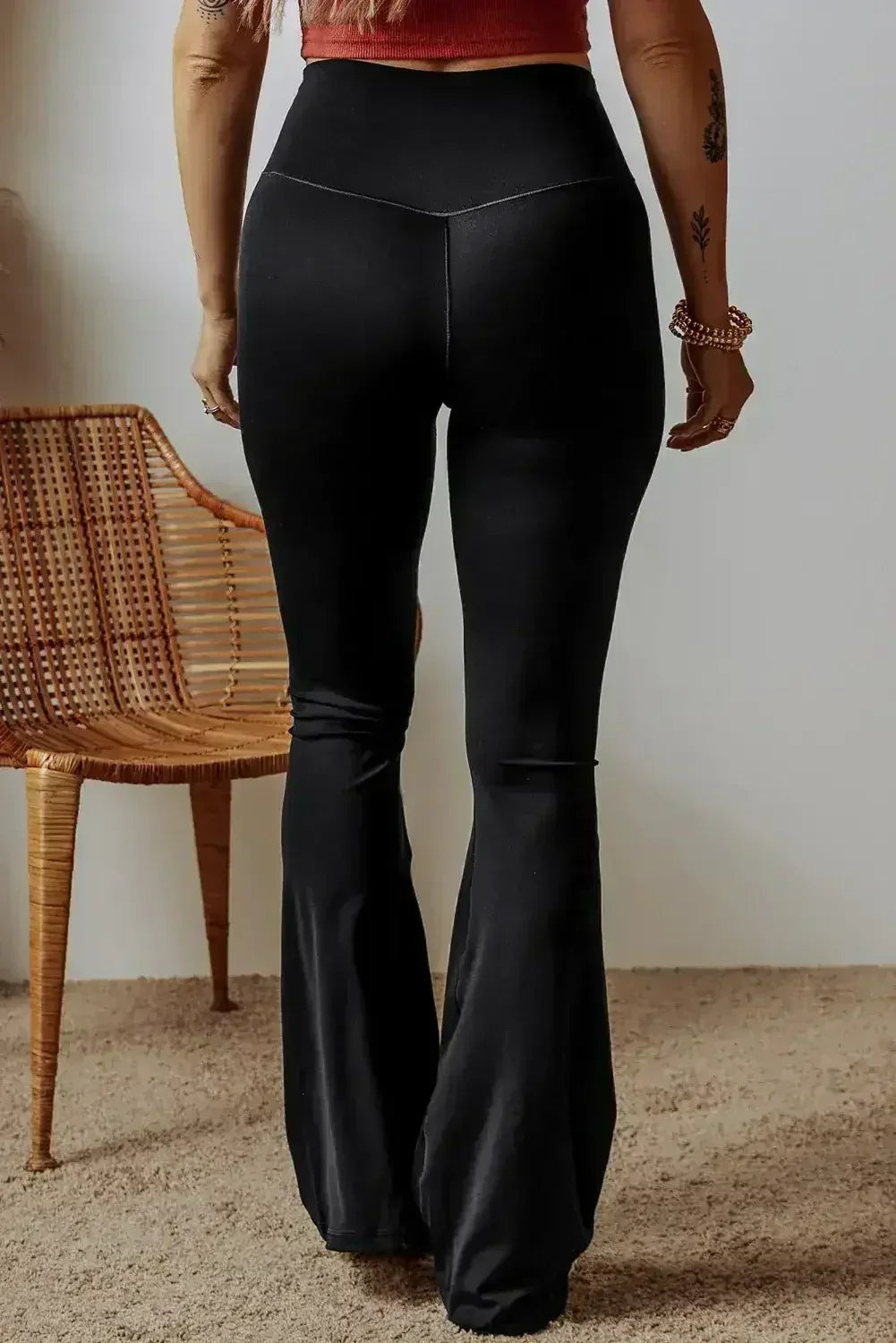 Dark Grey V Shape High Waist Flared Leggings