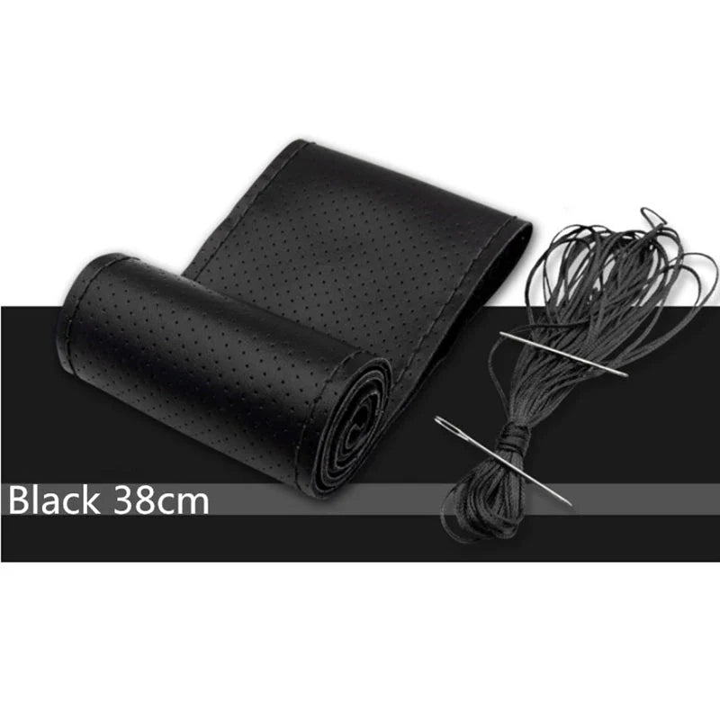 Genuine Leather Car Steering Wheel Cover Soft Anti slip Steering-Wheel Braid Cowhide Braid With Needles Thread Leather Steering Wheel Cover Heavy Duty Pure Cowhide Steering Wheel Cover, Genuine Leather Steering Wheel Cover (Copy)
