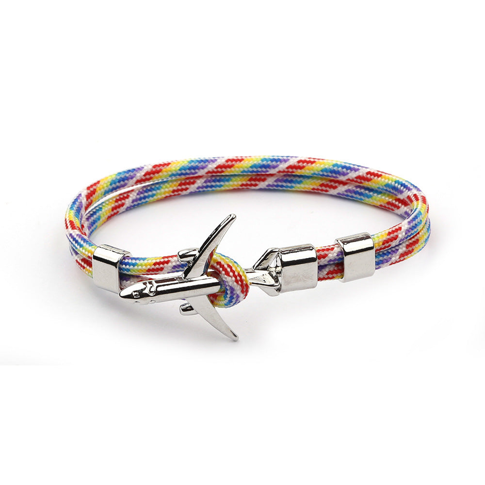 Modern Fashion Airplane Anchor Bracelets Men Charm Rope Chain Paracord Bracelet Women Male Air Force Style Wrap Metal Sport Hook Gift