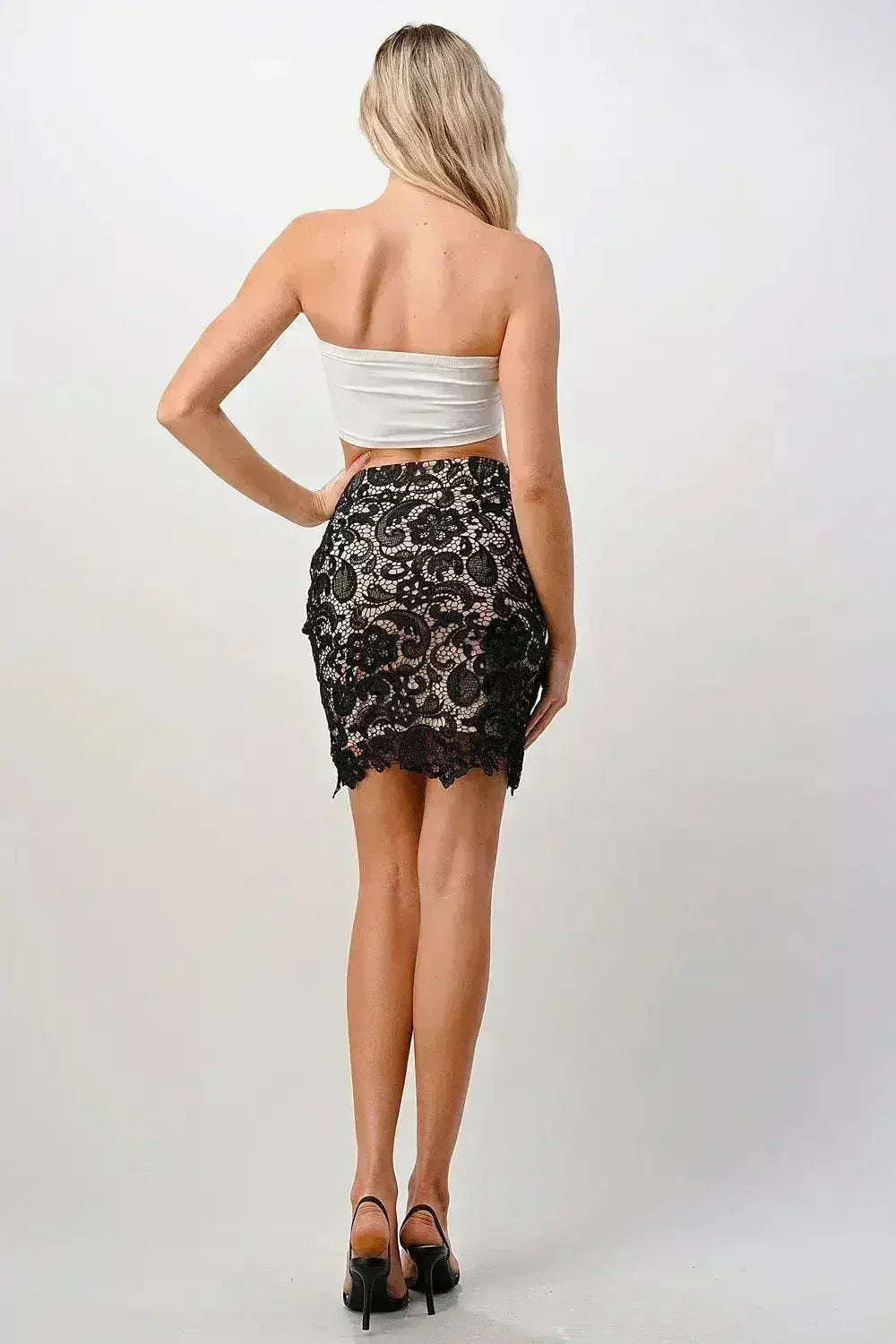 Floral Lace Mini Skirt - Black High-Waisted Style | Femstylo