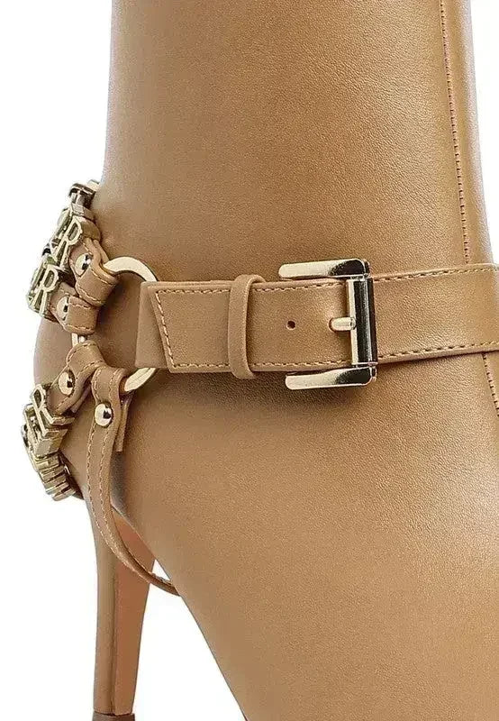 Buckle Harness Stiletto Boots - 3" Heel | Femstylo