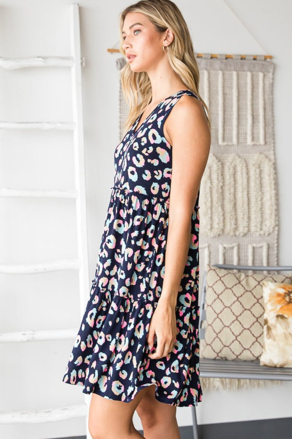 Full Size Leopard V-Neck Ruffled Tank Dress – Leopard Tank Dress, V-Neck Ruffled Dress, Animal Print Dress, Leopard Print Dress, Ruffled Tank Dress, Bold V-Neck Dress, Casual & Formal Dress