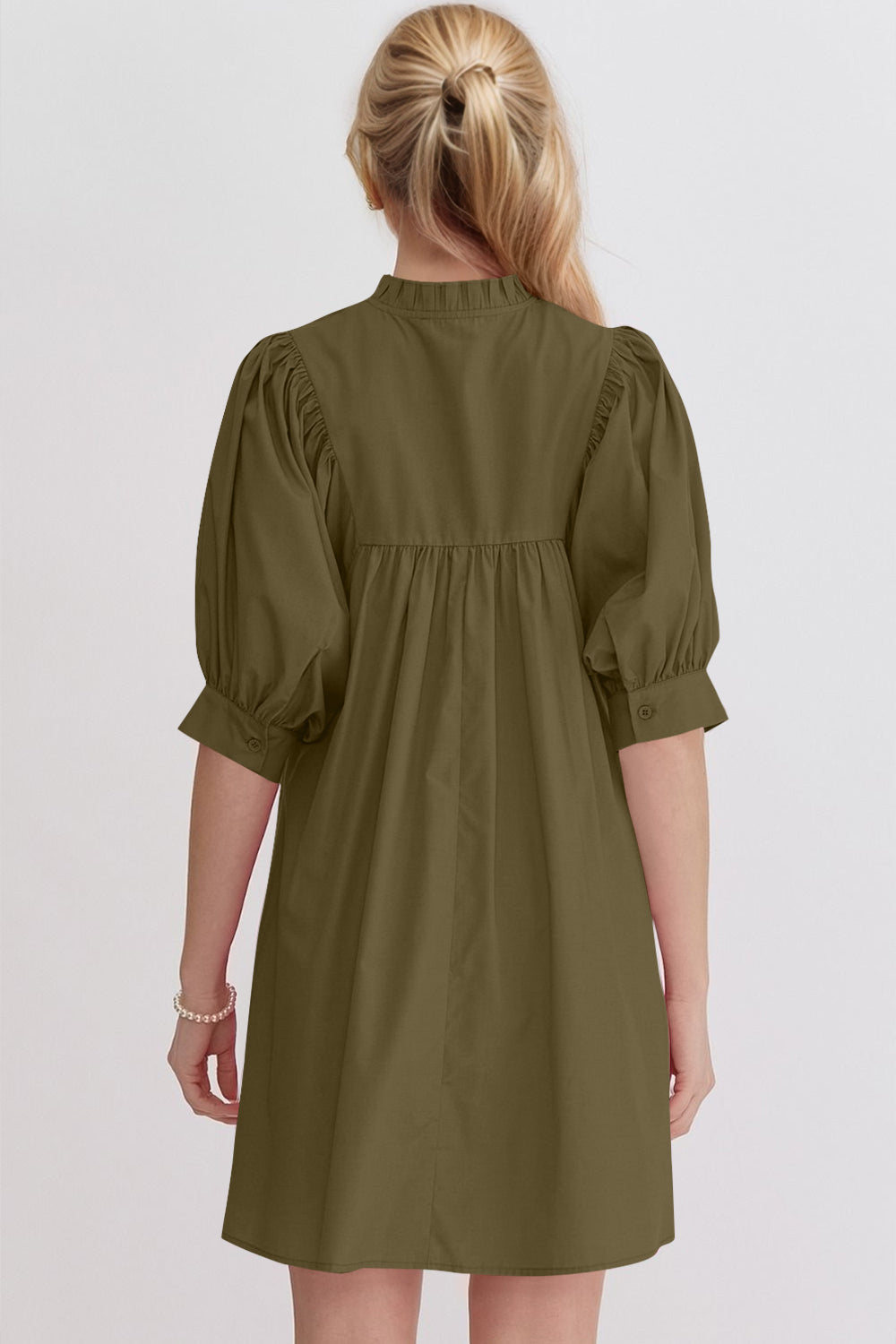 Pink Puff Sleeve Mini Dress Casual and Feminine Dress for Women Simple Classic Summer Dress