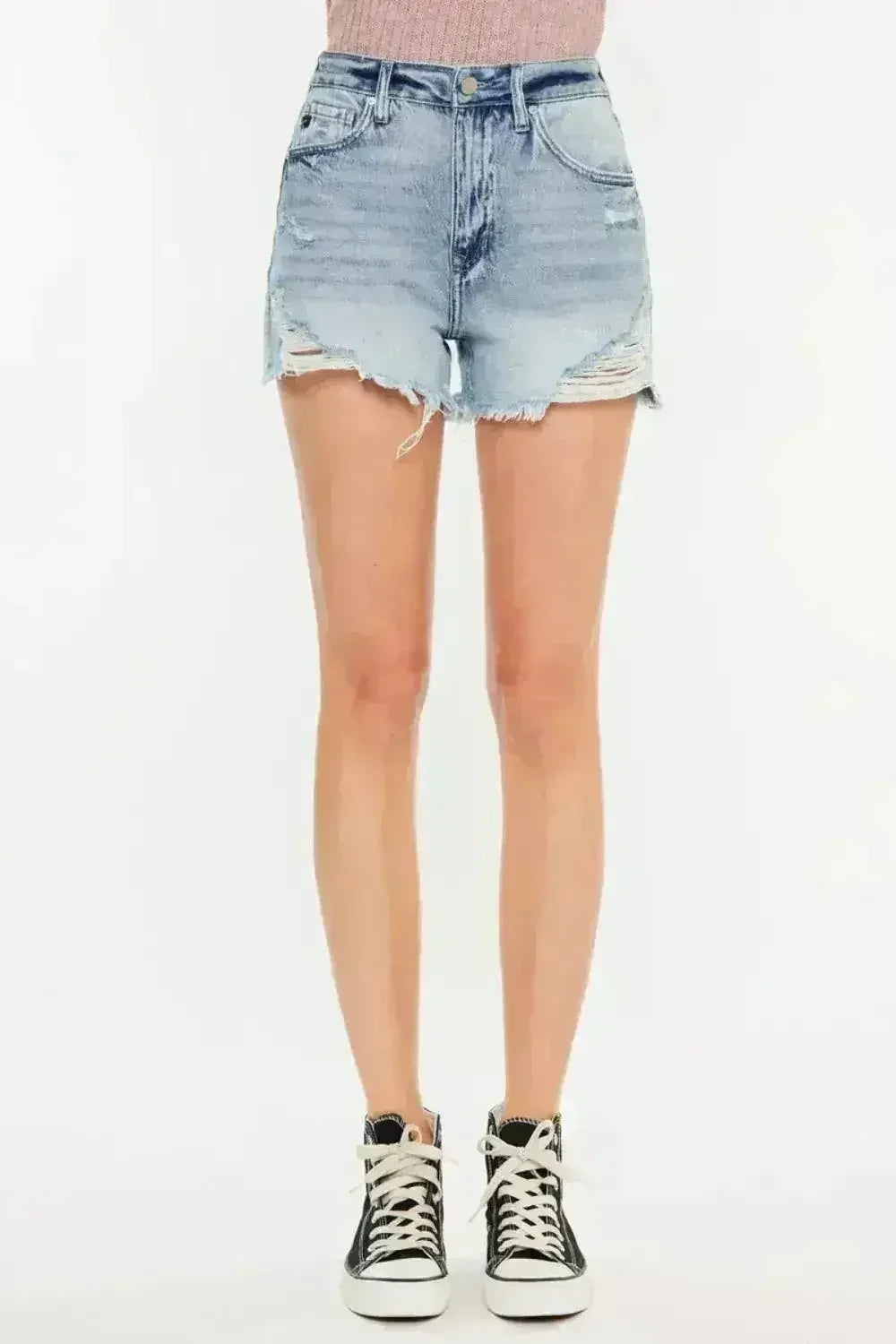 Kancan Distressed High Waist Denim Shorts with Pockets