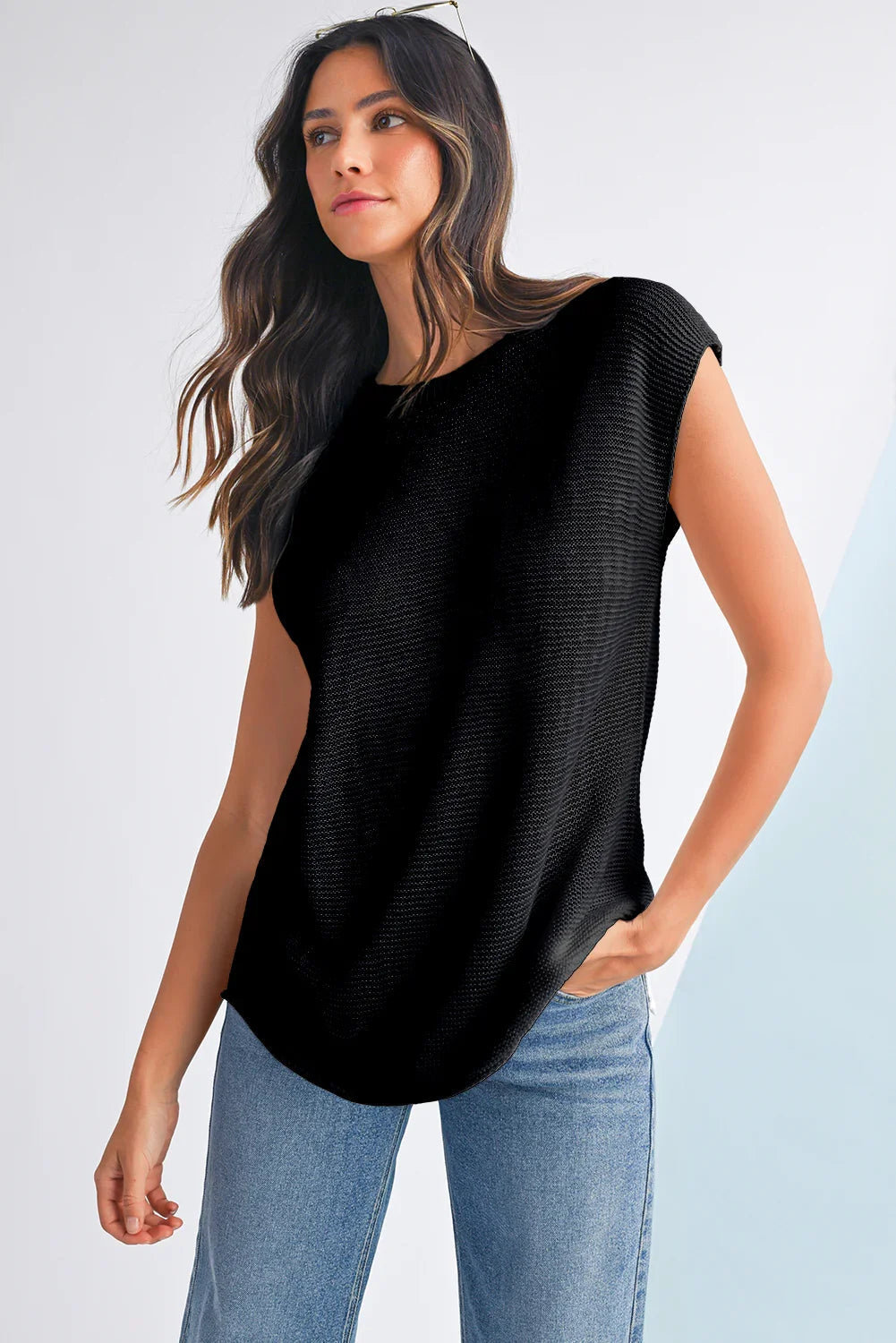 Sachet Pink Solid Color Side Slits Knit Tee
