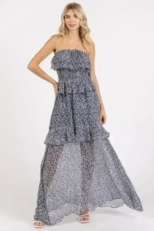 Mittoshop Ruffled Smocked Floral Halter Neck Maxi Dress