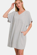 V-Neck Tee Dress with Pockets For Women – Comfortable V-Neck Dress, Casual Chic Tee Dress, Practical Pocketed Dress, Versatile V-Neck Dress, Everyday Casual Dress, Relaxed Fit Dress, Functional Pocket Dress