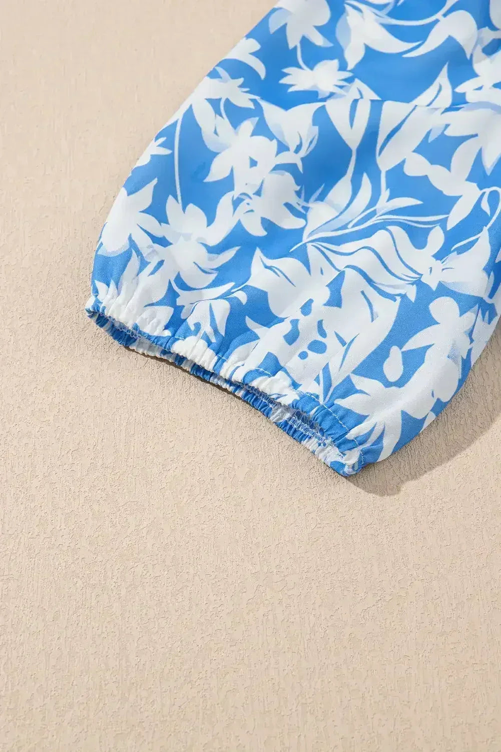 Sky Blue Floral Print Deep V Neck Puff Sleeve Flowy Dress