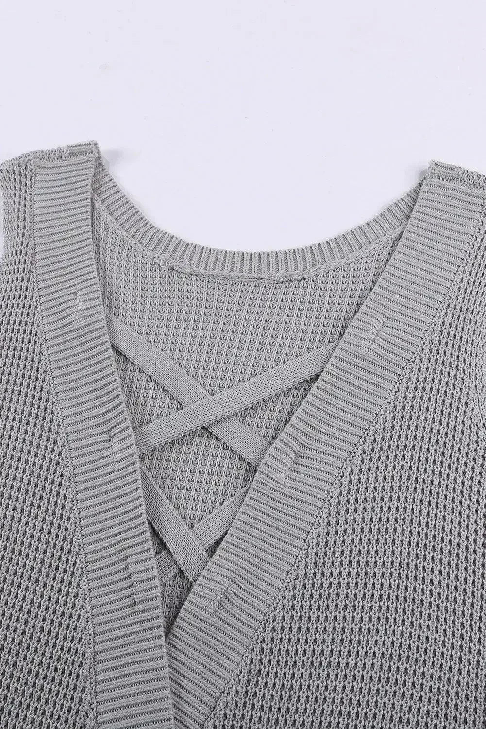 Gray Crisscross Hollow-out Knit Tank Top