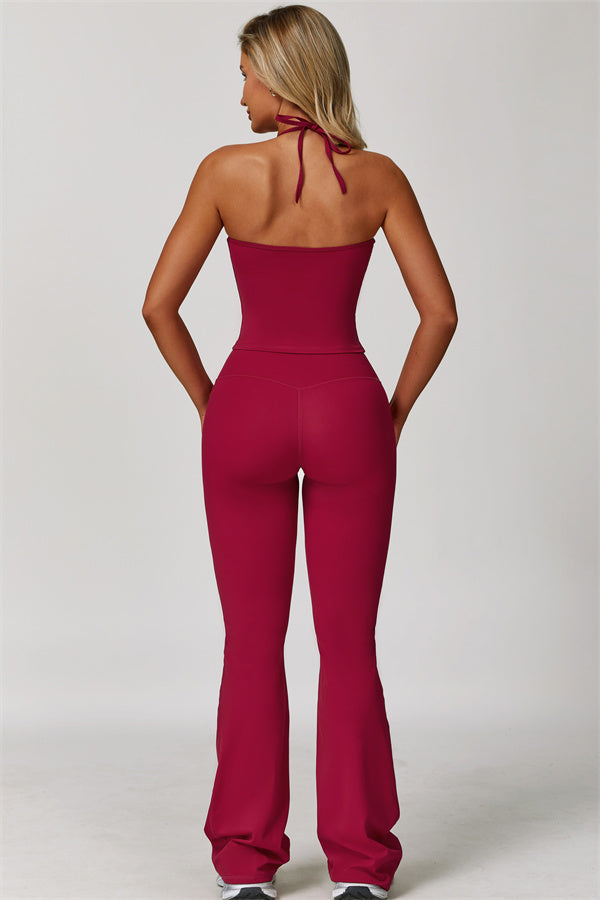 The Surge Halter Crop Top Flared Leggings 2-Piece Set